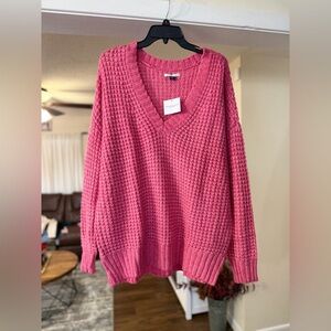American Eagle Deep Pink V-Neck Sweater